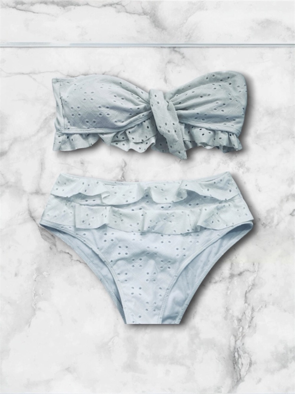 5 for $25 white strapless eyelet ruffle two piece bikini bathing suit size large